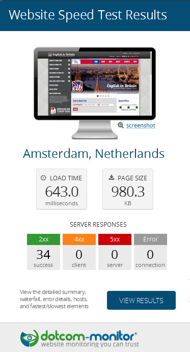 website speed result